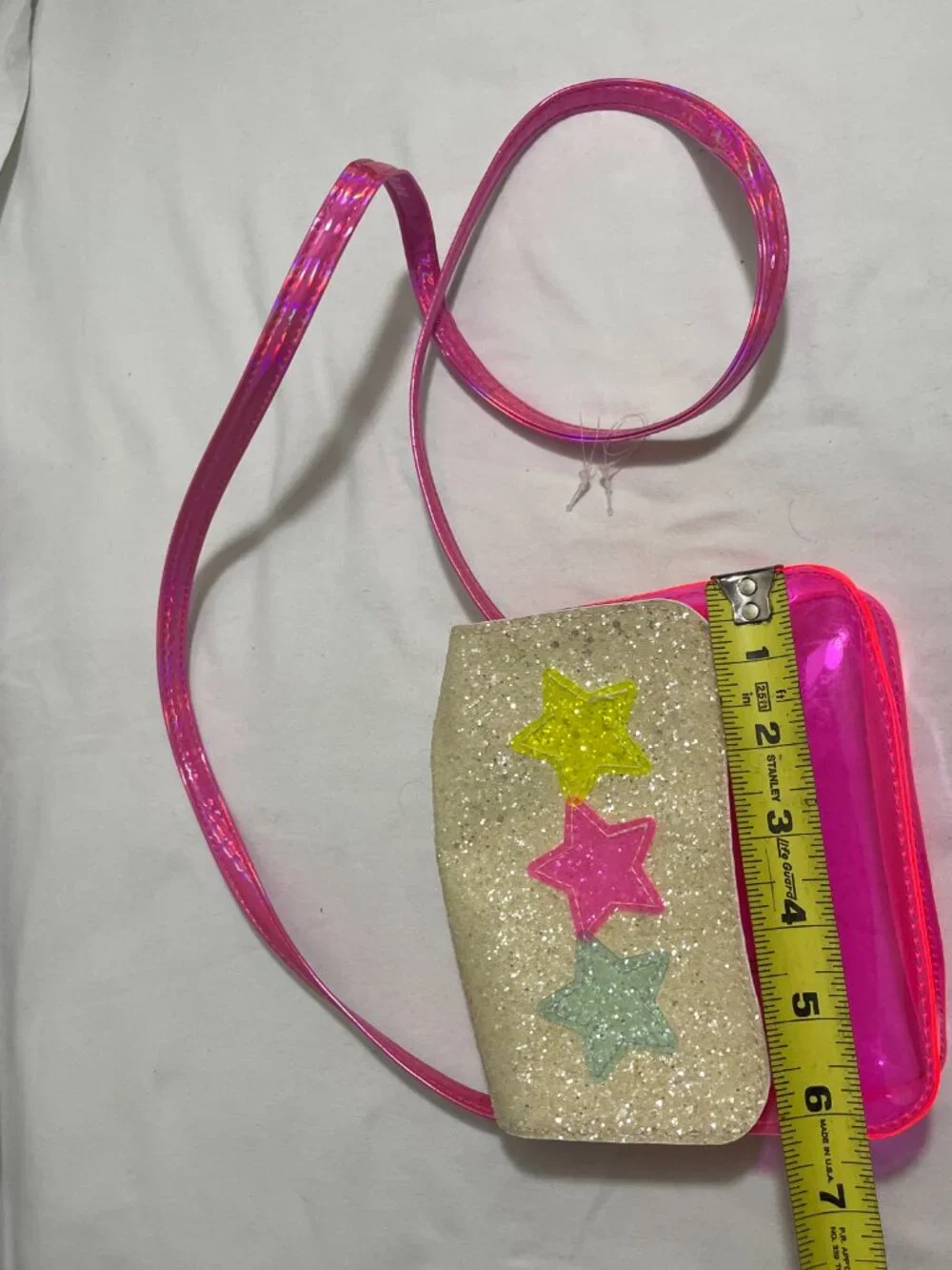 Girls Neon Pink Clear Jelly Crossbody Purse Glitter Star Flap Kids Shoulder Bag